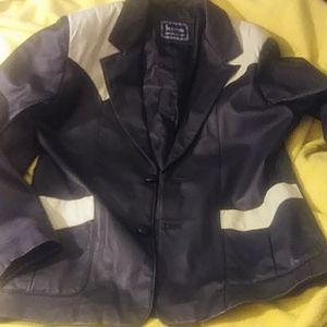 Saxifon leather sport coat w/ostrich trim